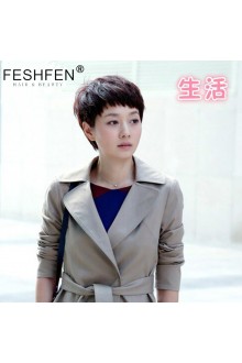 FESHFEN手織真發假發女短發職場知性時尚蓬松帥氣短直發假發頭套