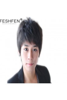 FESHFEN真人發假發蓬松短假發帥氣男生短發手織真發逼真時尚男款
