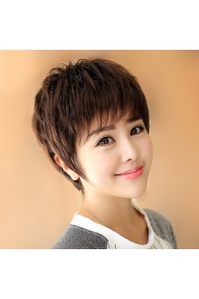 FESHFEN真人發絲假發女短發中老年媽媽時尚氣質顯年輕無菌網發套