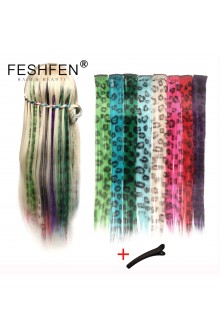 FESHFEN彩色假發片挑染頭發發片接發片挑染彩色漸變色豹紋直發片