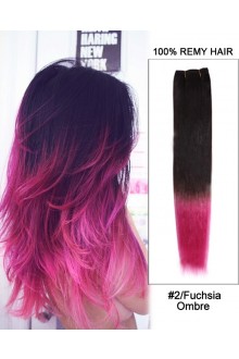 16” #2/Fuchsia  Ombre Straight Weave 100% Remy Hair Weft Hair Extensions