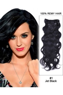 14”  7pcs #1 Jet Black Body Wave Remy Hair Clip In Hair Extensions