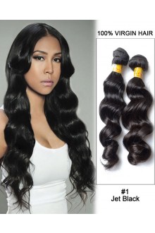 20” Black Loose Wave Unprocessed Indian Remy Hair Weave Weft  Human Hair Extensions