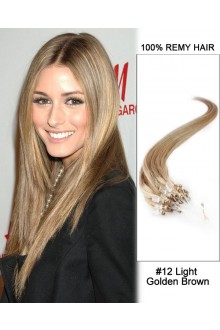 14” #12 Light Golden Brown Straight Micro Loop 100% Remy Hair Human Hair Extensions-50 strands, 1g/strand