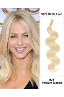 14” #24 Medium Blonde Body Wave Stick Tip I Tip 100% Remy Hair Keratin Hair Extensions-50 strands, 1g/strand