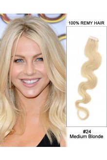14” #24 Medium Blonde Body Wave 100% Remy Hair Tape In Hair Extensions-20 pcs