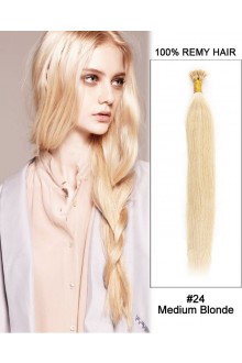 14” #24 Medium Blonde Straight Stick Tip I Tip 100% Remy Hair Keratin Hair Extensions-100 strands, 1g/strand