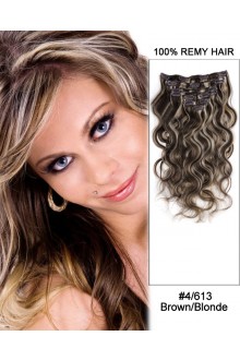 16” 7pcs #4/30 Medium Brown/Auburn Body Wave 100% Remy Hair Clip In Human Hair Extensions