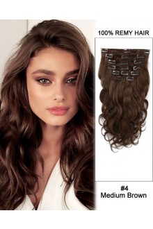 16” 7pcs #4 Medium Brown Body Wave 100% Remy Hair Clip In Human Hair Extensions