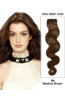 16” #4 Medium Brown Straight Weave 100% Remy Hair Weft Human Hair Extensions