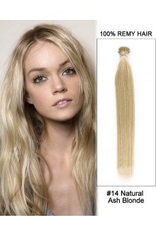 14” #14 Natural Ash Blonde Straight Stick Tip I Tip 100% Remy Hair Keratin Hair Extensions-100 strands, 1g/strand