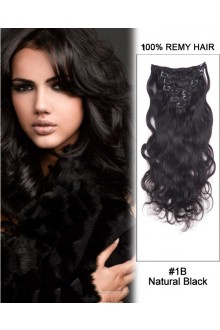 14” 7pcs#1 Off Black Body Wave 100% Remy Hair Clip In Hair Extensions