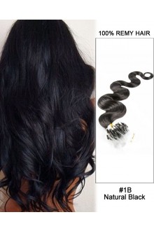 14” #1B Natural Black Body Wave Micro Loop 100% Remy Hair Human Hair Extensions-100 strands, 1g/strand