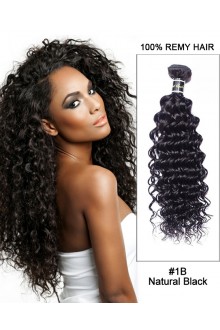 16” #1B Natural Black Deep Wave Weave 100% Remy Hair Human Hair Extensions