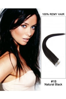 14” #1B Natural Black Straight 100% Remy Hair Tape In Hair Extensions-40 pcs