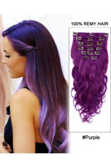 16”  7pcs Purple Body Wave 100% Remy Hair Clip In Hair Extensions