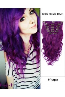 14” 7pcs #Purple Body Wave 100% Remy Hair Clip In Human Hair Extensions