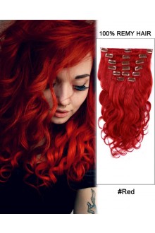 14” 7pcs #Red Body Wave 100% Remy Hair Clip In Human Hair Extensions
