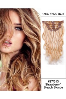 14” 7pcs #27/613 Strawberry/Bleach White Blonde Body Wave 100% Remy Hair Clip In Human Hair Extensions