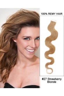 14” #27 Srawberry Blonde Body Wave 100% Remy Hair Tape In Hair Extensions-40 pcs
