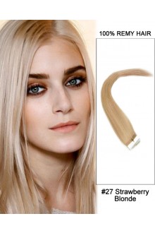 14” #27 Srawberry Blonde Straight 100% Remy Hair Tape In Hair Extensions-20 pcs